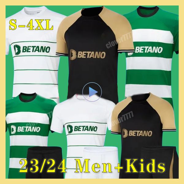 23 24 Lisboa Soccer Jerseys Partager pour être partenaire Sporting CP Home Blue Lisbonne Spécial Jovane Sarabia Vietto Maillot Jersey Clube De Football Shirt Hommes Enfants Kit Jersey