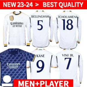 23 24 Long Bellingham Soccer Jerseys Valverde Vini JR Madrids 2023 2024 Rodrygo Kane Fan Player Version Mordric Camavinga Football Shirts Kit HALA Hommes Enfants 97 83