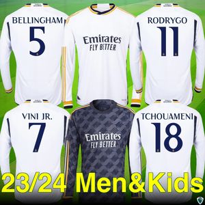 23/24 manches longues BELLINGHAM VINI JR maillots de football MBAPPE Tchouameni 2023 2024 maillot de football Real Madrids CAMAVINGA Rodrygo MODRIC hommes enfants kit uniforme fans joueur