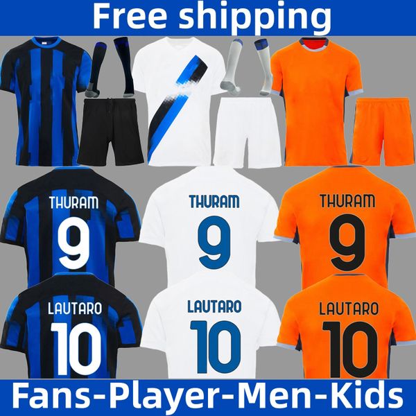 23/24 LAUTARO Fans Player version hommes kits de football pour enfants ensembles maglia inter milano domicile 3ème 4ème maillots de football THURAM CALHANOGLU BARELLA maillots de football