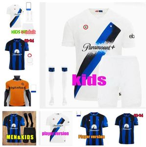 2023 2024 Lukaku voetbalshirts Barella Intienten Dzeko Milans Lautaro Vidal J. Correa 23 23 24 Voetbalshirt Calhanoglu Gagliardini Men Kids Yellow 3rd Brozovic