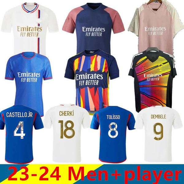 23 24 Maillot de football Lyon Maillot de foot CAQUERET OL 2023 2024 Maillot de football domicile AOUAR BARCOLA CASTELLO JR CHERKI BOATENG DEMBELE GUSTO kit homme équipement