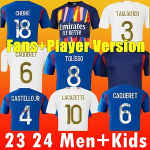 23 24 Lyon Jersey Maillot de Foot Caqueret OL 2023 2024 Home Football Shirt Aouar Barcola Castello Jr Cherki Boafing Dembele Gusto Man Kid Kit Set Équipement
