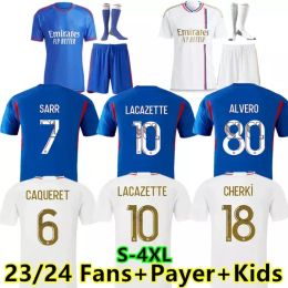 23 24 Lyon Soccer Jerseys Maillot de Foot Caqueret 2023 2024 Football Shirt Barcola Castello Jr Cherki Tagliafico Tolisso Man Kid Player Kit Set Equipement