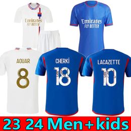 23 24 lyonS LACAZETTE voetbalshirts weg BLAUW CAQUERET OL AOUAR voetbalshirts DEMBELE 2023 2024 CHERKI BARCOLA man kinderen tenues home FANS SPELER Maillot de foot