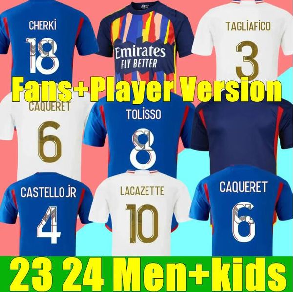 23 24 Lyonnais Maillot de foot LACAZETTE Lyon Soccer Jerseys bleu CAQUERET OL AOUAR maillots de football DEMBELE 2023 2024 CHERKI BARCOLA hommes enfants kits lyon home FANS