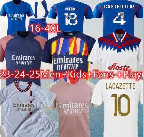 23 24 Maillot Lyon Soccer Jerseys 2023 2024 8 AOUAR BARCOLA CHERKI BARCOLA Olympique Lyonnais OL Numérique Quatrième Chemises TRAORE MEMPHIS Hommes Football Chemise Enfants Kits 4XL