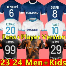 23 24 Maillot Marseille Soccer Jerseys Men de football Cuisance Guendouzi Alexis Payet Clauss Kids Veretout Sous Om Olympique Vitha Fans Player Jersey