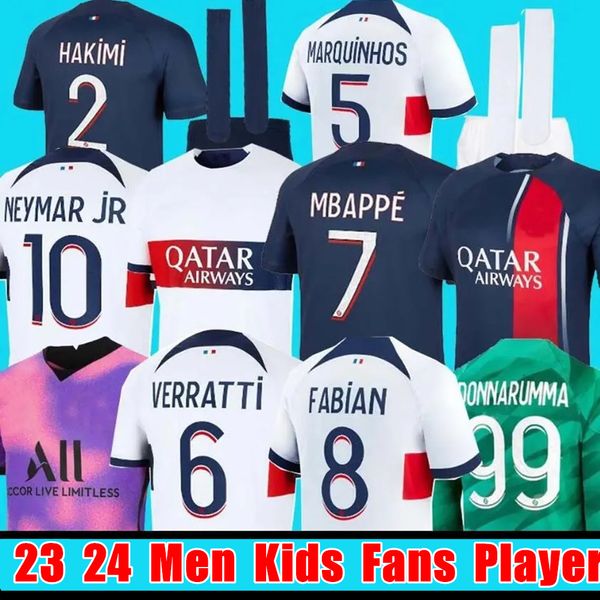 23 24 Mbappe Hakimi PSGS Jerseys de fútbol Sergio Ramos 2023 2024 Nuevo traje de fútbol de PSGS Wijnaldum Special Home Away Verratti Third 4th Player Men Kits Kit Sweatshirt