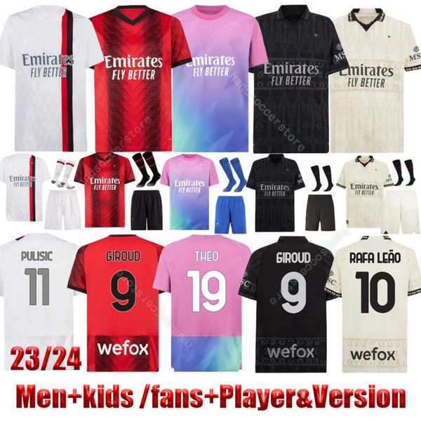 23 24 Milans Ibrahimovic Giroud Soccer Jerseys 2023 Pulisic Theo Tonali Reijnders camisa Romagnoli Rafa Leao S.Castillejo Reijnders Loftus-Cheek Football Uniform