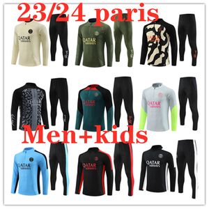 23 24 Survêtement de football N.MENDES 2023 G.RAMOS O.DEMBELE Combinaison d'entraînement Demi-pull Manches longues VERRATTI ICARDI Kits de football pour enfants adultes