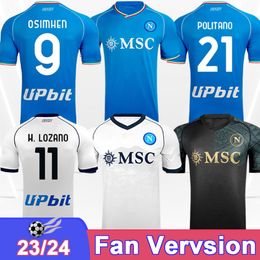 23 24 Naples Maradona Osimhen Mens Soccer Jerseys Zielinski Olivera Fabian H. Lozano Elmas Anguissa Home Away Away 3rd Football Shirts Uniforms Adult
