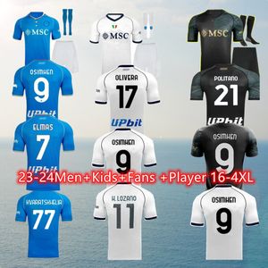 23 24 Napoli Voetbalshirts Maglia Napels 2023 2024 Kinderen heren Voetbalshirt H.LOZANO ANGUISSA KVARATS KHELIA SIMEONE SSC Napoli Maillots de foot MARADONA OSIMHEN