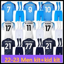 23 24 Napoli Soccer Jerseys Maradona Lozano Kvaratskhelia 22 23 SSC Naples Maglia Anguissa Osimhen Hommes Enfants et Kit Chaussettes Ensemble complet