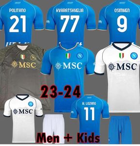 23/24 Napoli voetbalshirts Mannen set Kids kit 2023 2024 RASPADORI SIMEONE OSIMHEN KVARATSKHELIA MARADONA voetbalshirt mannen kids kit