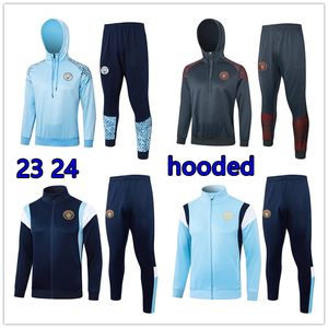 23 24 nouvelles villes du Mans veste BRUYNE longue fermeture éclair survêtement de survêtement à manches longues vêtements de sport football hommes enfants survatment pied Chandal futbol uniformes kit Haaland