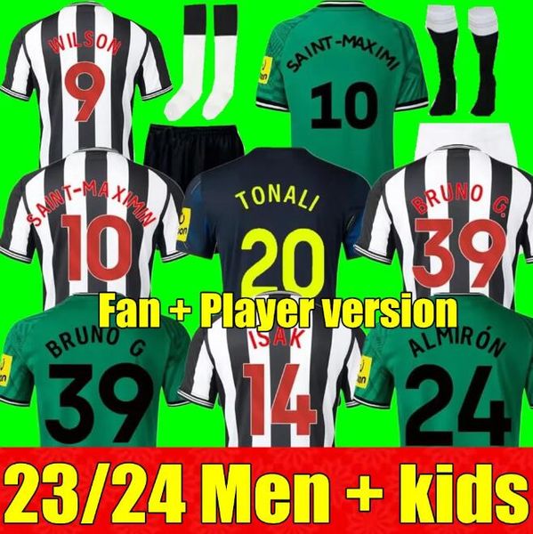 23 24 Nouveaux maillots de football Hommes Kit Enfants Bruno G Newcarstles 130 ans Bruno G. Joelinton Isak 2023 2024 Nufc Fans Player Version United Maximin Wilson Almiron Manches courtes