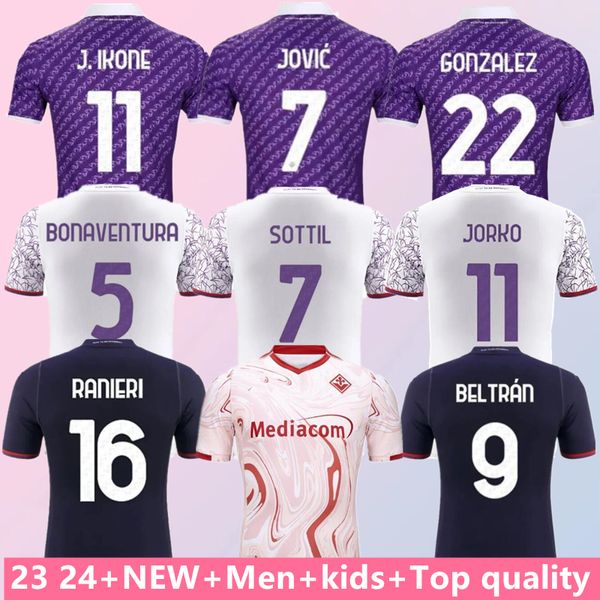 23 24 NUEVO estilo Jerseys de fútbol Fiorentina J. Ikone 2023 2024 Castrovilli Erick Florence Jersey Acf Jovic A. Cabral Milenkovic C. Kit de camisetas de fútbol de fútbol