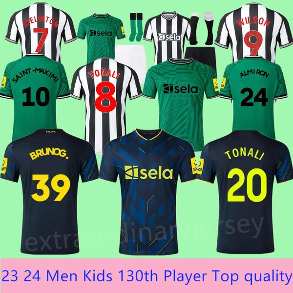 23 24 Jerseys de football de Newcastle à manches courtes NOUVEAU CASTLE BRUNO G. JOELINTON ISAK 2023 2024 NUFC Fans United MAXIMIN WILSON ALMIRON Chemise de football Hommes Kit Enfants