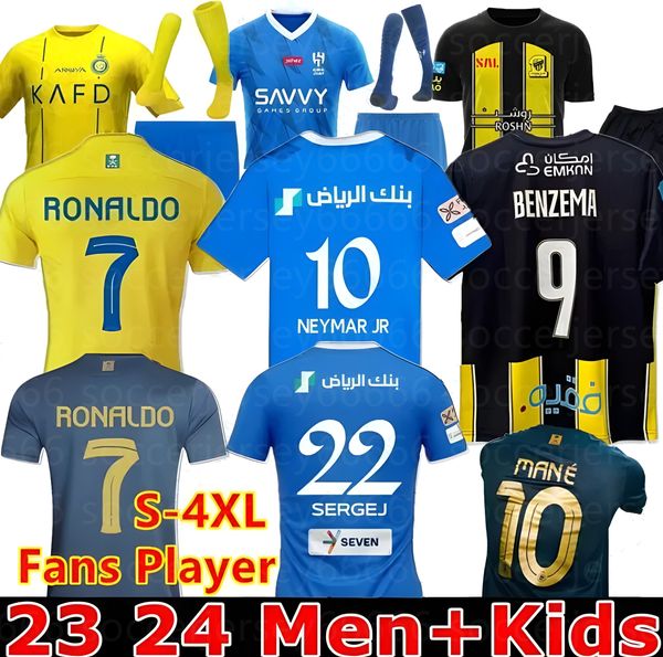 23/24 NEYMAR JR Al Nassr FC Ronaldo Maillots de football Hommes Enfants Kital Hilal Uniforme CR7 Garçons Football Shiirt BENZEMA Fans Player Version Jersey