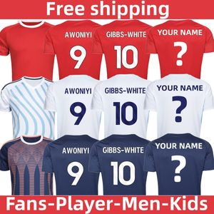 23/24 GIBBS-WHITE Fans Hogar lejos 3.ª camisetas de fútbol Camisetas de fútbol AWONIYI Camisetas de fútbol de MADERA ELANGA kits para hombres y niños