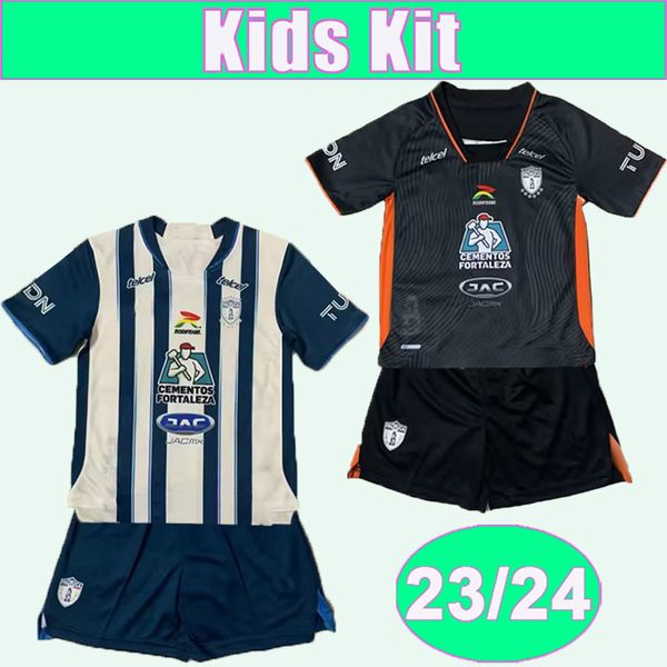 23 24 Pachuca Kids Kit Soccer Jerseys E.SANCHEZ E.LOPEZ DE LA ROSA M.HINESTROZA G.CABRAL L.CHAVEZ Accueil Blue Away Black Football Shirts