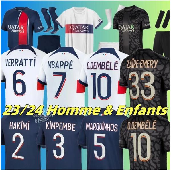 23 24 Paris MBAPPE # 7 camisetas de fútbol Hakimi Stadium psGeS Maillots de Football Shirt Marquinhos Verratti Icardi 2023 2024 Hogar lejos Fans Player Uniforme Kids Kit Sets