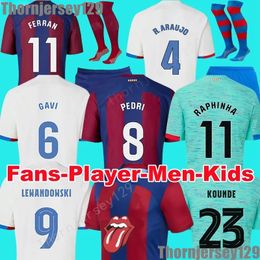 23 24 Maillot de football PEDRI Barca GAVI LEWANDOWSKI FC FERRAN Camiseta de chemise AUBA CANCELO 2023 2024 ANSU FATI Football JOAO FELIX Hommes Enfants