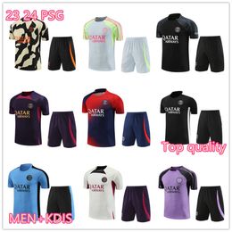 23 24 Survêtement d'entraînement d'avant-match Pages Survêtement MBAPPE 23/24 NOUVEAU PARIS Hommes et enfants Costume à manches courtes Kit de maillot de football Uniforme Chandal Sweat-shirt adulte Ensembles de pull Top