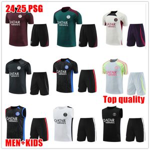 23 24 Survêtement d'entraînement d'avant-match PSG MBAPPE 2024 NOUVEAU PARIS Hommes et enfants Costume à manches courtes Kit de maillot de football Uniforme Chandal Sweat-shirt adulte Ensembles de pull TOP