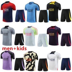 23/24 PSGes Soccer Jerseys Survêtement 2023 2024 Paris Sportswear Hommes Enfants Costume d'entraînement Costume à manches courtes Kit de football Uniforme Chandal Sweat-shirt Ensemble de pull