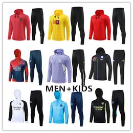 23/24 PSGfootball sweat à capuche veste costume d'entraînement de football tuta maillot veste en jersey 24 25 Real MadridS hommes + survêtements de football jogging survetement chandal