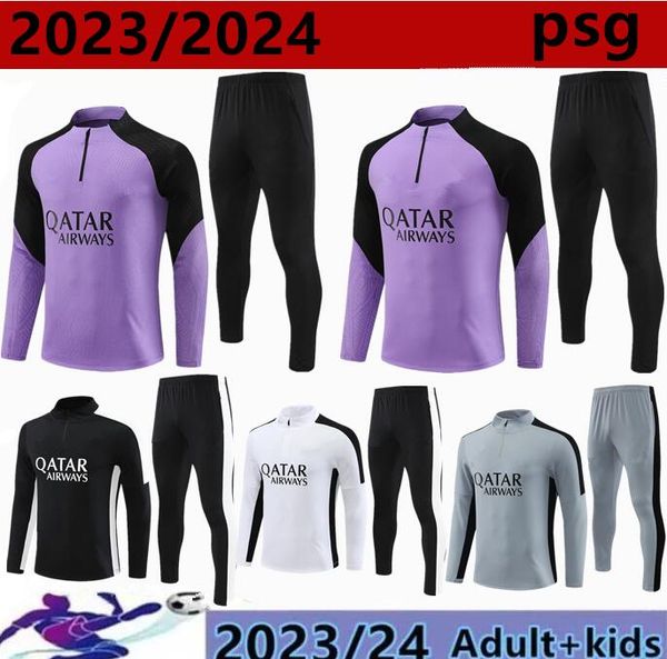 23/24 psgs sportswear noir violet joueur version 22 23 MBAPPE enfants et hommes uniforme d'entraînement maillot de football à manches longues uniforme chandal adulte garçon version fan