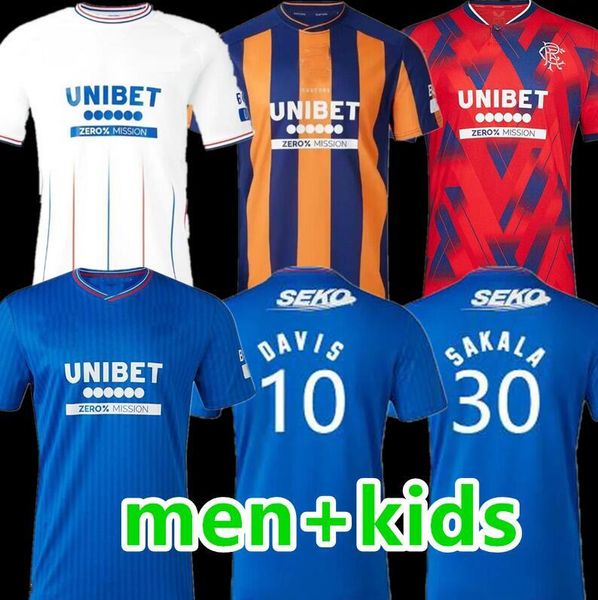 23 24 Maillots de football des Rangers 2023 2024 Glasgow Colak Roofe Lundstram Hagi Barker Sakala Morelos Tavernier Kent Tillman FC Fashion Jr Maillot de football Hommes Kit Enfants