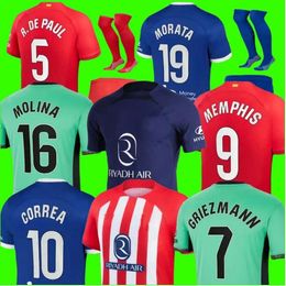 Atletico Madrids Soccer Jerseys Griezmann 23 24 120th Anniversary 2023 2024 M.Llorente Koke Saul Correa Lemar Football Kirt Kit Kit Kit Set Uniforms