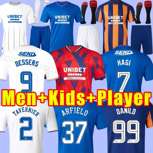 23 24 Rangers Soccer Jerseys Glasgow 2023 2024 Hogar lejos Fans Versión del jugador Defoe Barker Morelos Hombres Niños Fútbol Lundstram Hagi Barker Conjuntos completos