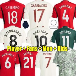 23 24 Rashford Soccer Jerseys Roses en pierre Garnacho Hojlund B. Fernandes Martinez Dalot Casemiro Shaw Antony Mainoo Kids Third 2023 2024 Kit de chemise de football