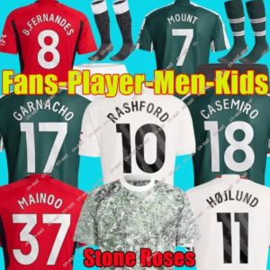 23 24 RASHFORD voetbalshirts Fans Spelerversie GARNACHO HOJLUND B. FERNANDES MARTINEZ DALOT CASEMIRO SHAW ANTONY MAINOO derde Stone Roses voetbalshirtset