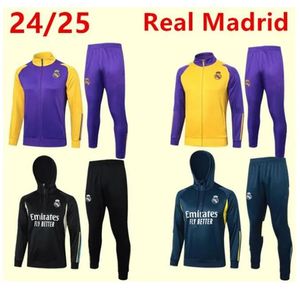 2023 2024 Nouveau Real Madrids Men Kids Kids Hooded Tracksuit 23 24 Longue Zipper Jacket Football Sportswear Soccer Training Training