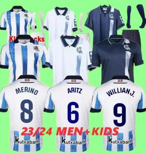 23 24 Real Sociedad Soccer Jerseys Hommes Set Kit Enfants Barrene Merino Carlos Fdez Oyarzabal Prendre Soroth Silva Football Shirts T 2023 2024 Équipement à domicile troisième 3ème