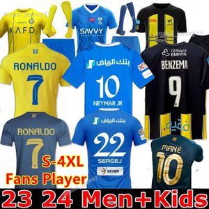 23 24 Ronaldo Neymar Jr Soccer Jerseys Nassr Fc Al Hilal Ittihad Benzema Fans Player Versie Mane Neves Saudi Arabia Kante Al-Ittihad 2023 2024 voetbalshirt