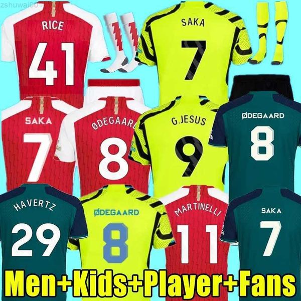 23 24 SAKA Soccer Jerseys G. Jesus Odegaard Rice Havertz Gunners Martinelli Smith Rowe Thomas Nketiah Zinchenko Saliba Trossard Chemise de football Hommes Enfants Ensembles Chil LQM0