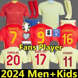 24 25 Spanje voetbaltrui Morata Ferran Asensio 2024 Euro Cup Spaans Nationaal team Voetbalshirt 2025 Mannen Kit Set Home Away Camisetas Espana Rodri Olmo Ansu Fati