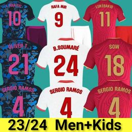 23 24 Sevillas Soccer Jerseys Sergio Ramos I.rakitic Y.en Nesyri Rafa Mir E. Lamela L.ocampos Suso Jong Final 2023 2024 Shirt Football Home White sets à la maison 3e