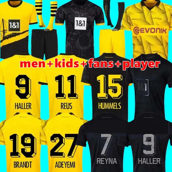 23 24 Soccer Jerseys Dortmunds Reus 2024 Borussia Soccer Haller Home Football Shirt Neongelb Hummels Brandt Men Kids Special Kit All Black Maillot de Foot