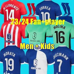 23 24 Soccer Jerseys Griezmann 120e anniversaire 2023 2024 ATLETICO MADRIDS M.LLORENTE KOKE SAUL CORREA LEMAR FOOTBALL KIRT MEN KIDS Kit Set Uniforms JJ 3.24