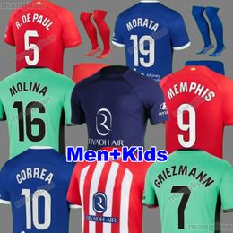 23 24 Soccer Jerseys Morata Griezmann 2023 2024 M.Llorente Correa Koke Atletico Madrids Camisetas de Futbol lemar Carrasco Men Kids Kit Kit Football Shirt
