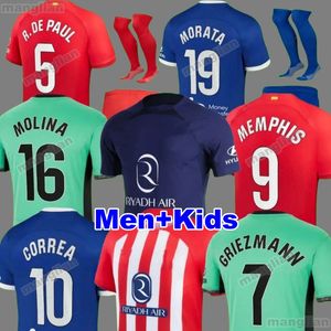 23 24 Soccer Jerseys Morata Griezmann 2023 2024 M.Llorente Correa Koke Atletico Madrids Camisetas de Futbol lemar Carrasco Men Kids Kit Kit Football Shirt