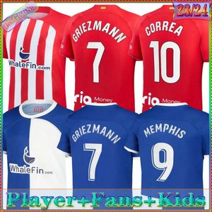 23 24 Soccer Jerseys Morata Memphis 2023 2024 Kit Correa Koke Atletico Camisetas de Futbol Lemar Carrasco Men Kids Football Shirt