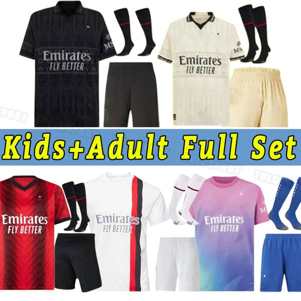 23 24 Jerseys de football R. Lea Ibrahimovic 2023 2024 Giroud Tomori Tonali Bennacer Rebic Origi de Ketelaere Milan Full Set Sects Adult Child Kids Kits gardien de but